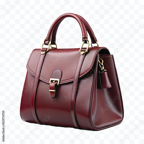 realistic 3d beautiful  female leather fashionable bag in different colour style  isolated on transparent background	