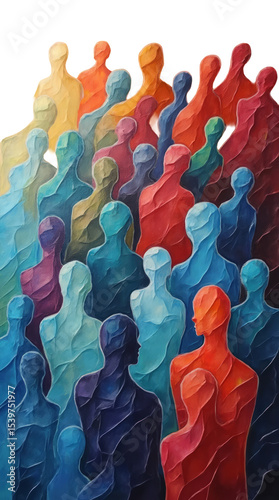 Abstract Wave-Like Composition of Human Figures Blending into One Another