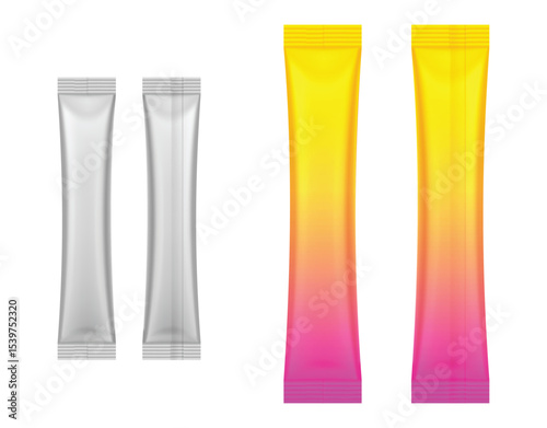3d realistic matte sachet stick on white background. Vector illustration.