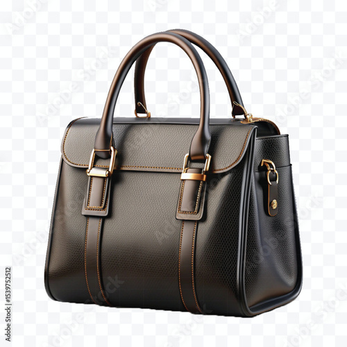 realistic 3d beautiful  female leather fashionable bag in different colour style  isolated on transparent background	