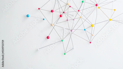 Abstract geometric network of colorful nodes and links, symbolizing innovation and connectivity in business.