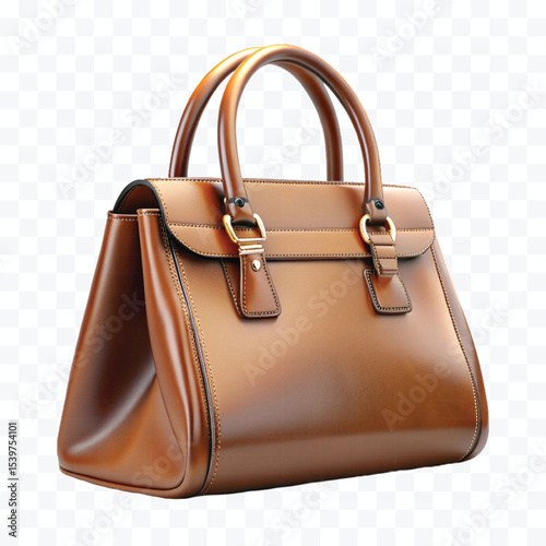 realistic 3d beautiful  female leather fashionable bag in different colour style  isolated on transparent background	