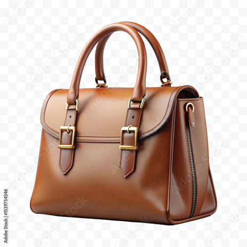 realistic 3d beautiful  female leather fashionable bag in different colour style  isolated on transparent background	