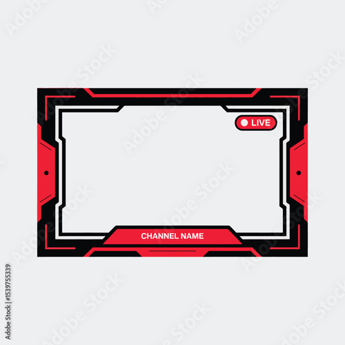 Red Black Live Stream Overlay Template White Channel Name vector