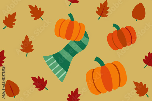 Here's a seamless autumn leaf pattern, perfect for your fall and Halloween designs, featuring vibrant leaves, pumpkins, and harvest illustrations