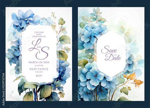Blue floral art wedding invitation template, business brochure template, flyer design, universal background, versatile vector background, creative brochure template, party invitation template