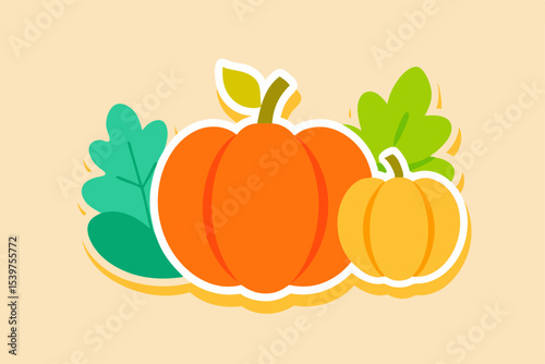 Autumn Harvest Delightful Pumpkins and Oak Leaves Illustration