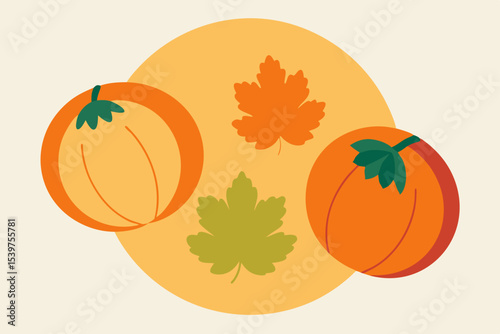 Autumn Harvest Pumpkins and Maple Leaves Illustration