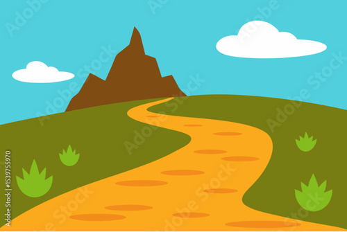 Winding path leading to a mountain landscape