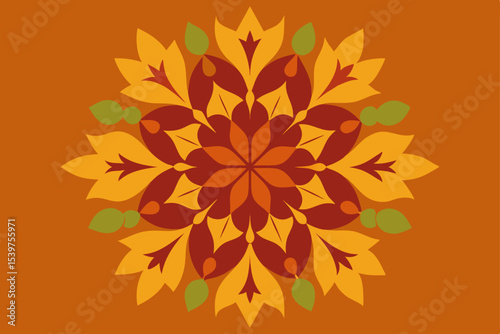 Autumn Leaves Mandala Warm Colors, Geometric Design, Fall Floral Pattern