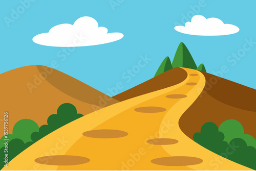 Winding yellow road leading up a hill