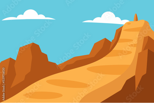 Sandy path leading up a mountain range