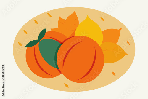 Autumn Harvest Juicy Peaches and Falling Leaves Illustration