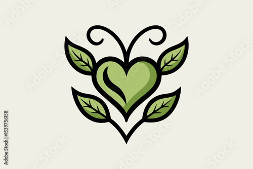 Green Heart Logo Design Nature Inspired Leaf and Heart Emblem