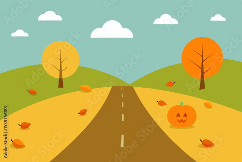 Autumn Road Trip Scenic Fall Drive with Jack-o'-Lantern