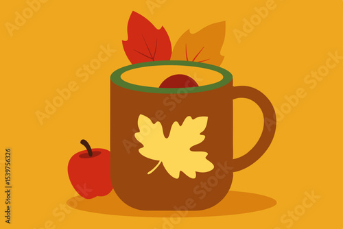 Cozy Autumn Vibes A Warm Mug of Apple Cider with Fall Leaves