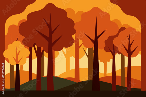 Autumnal Forest Landscape  A Vibrant Tapestry of Fall Colors