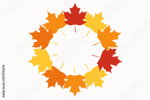 Autumn Maple Leaf Wreath Fall Colors Circle Design Element