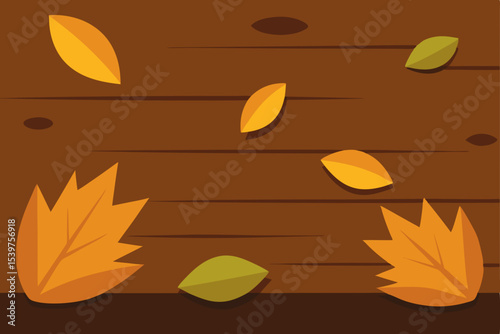 Autumn Leaves Falling on Wooden Background Fall Season Design