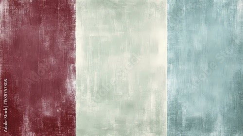 Sleek layered canvas art using smooth blends of light green, deep red, and faded blue oils