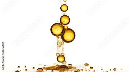Golden healthy fruits and vitamin pills arranged as colorful spheres on white background