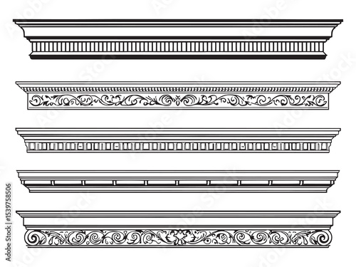 decorative crown molding detailed vector line drawing design art