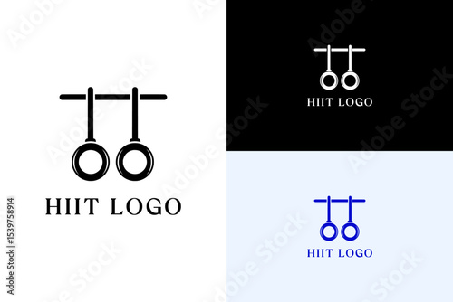vector illustration of parallel gymnastic rings hanging from a bar, logo for gym, exercise, wellness, personal trainer, fitness, health, gymnasium, sport, high interval training, hiit, and more