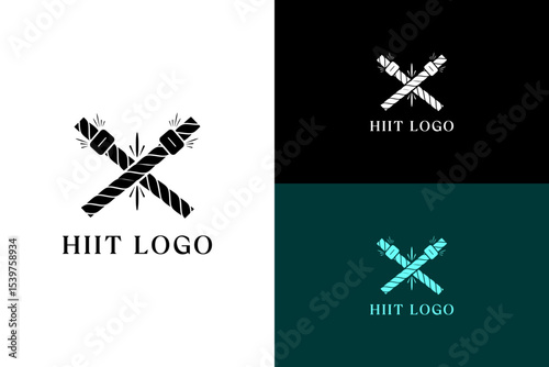 two crossing battle ropes vector illustration, icon, logo for fitness, sport, gymnastic, workout, high interval training, health, fitness, wellness, gym, personal trainer, hiit, and more