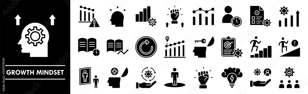 Fototapeta premium Growth Mindset icon collection set. Containing design mindset, growth, success, improvement, development