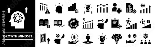 Growth Mindset icon collection set. Containing design mindset, growth, success, improvement, development