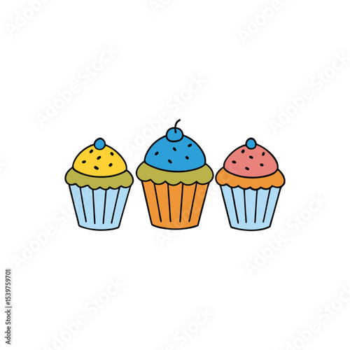 set of cupcakes isolated on white on white background vector art