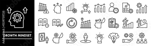 Growth Mindset icon collection set. Containing design mindset, growth, success, improvement, development