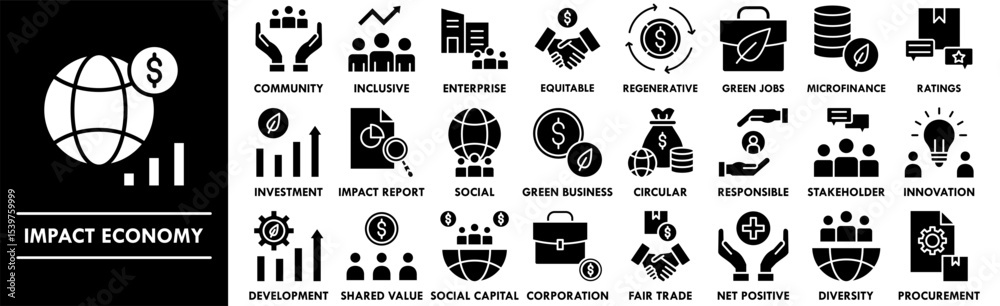Fototapeta premium Impact Economy icon collection set. Containing design business, economy, finance, impact, financial