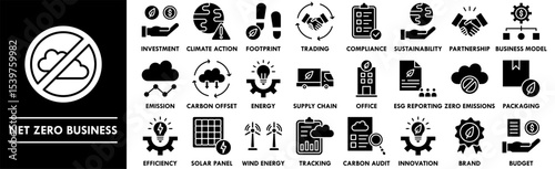 Net Zero Business icon collection set. Containing design green, environment, business, eco, carbon