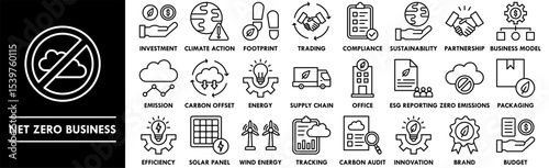 Net Zero Business icon collection set. Containing design green, environment, business, eco, carbon