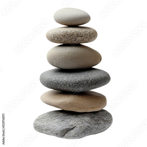 Stacked balanced stones on transparent background.