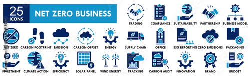 Net Zero Business icon collection set. Containing design green, environment, business, eco, carbon