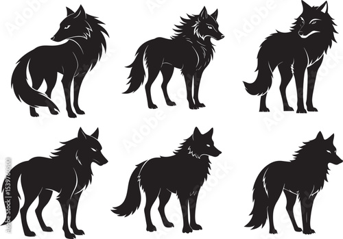 standing wolf silhouette set