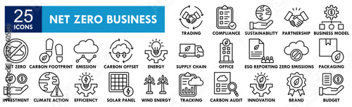 Net Zero Business icon collection set. Containing design green, environment, business, eco, carbon
