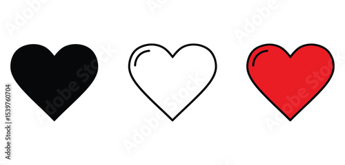 "Heart Icon Set – Black, Red, and Outline Love Symbols for Social Media and Design Projects"









