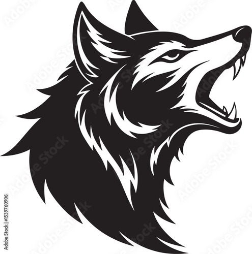 Side profile of a wolf head with open mouth, mid-howl black silhouette

