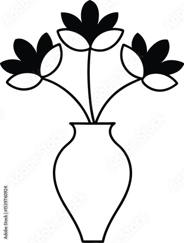 illustration of a vase filled with three flowers
