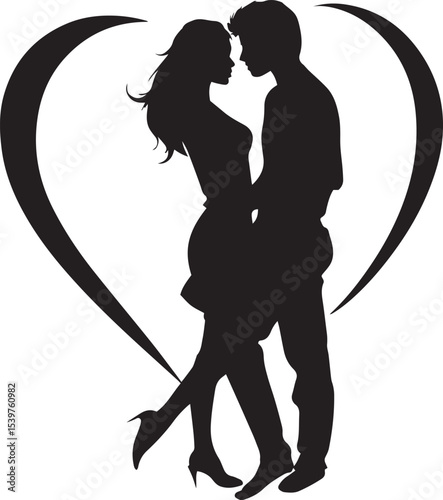 Romantic Couple Silhouette Inside Heart Shape. Love and Intimacy Vector Art