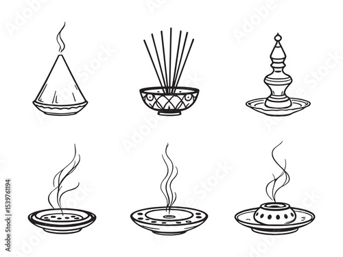 Decorative incense holder clean outline vector design