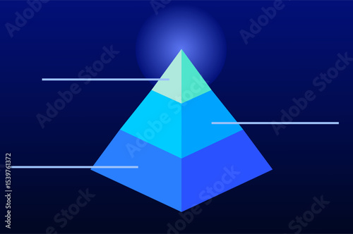 Infographic blue pyramid with three step guide to digital success and level business path, Achieve level with solution strategy for achievement with technology career timeline and progress plan