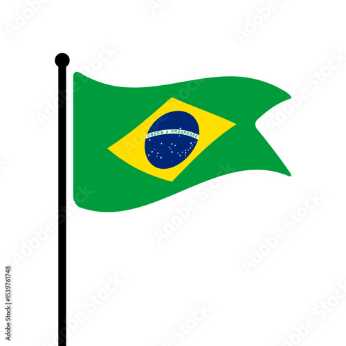 Flag of Brazil. Brazil flag vector illustration icon design. Fluttering flagpole flag.