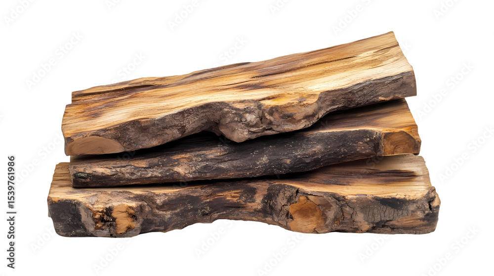Fototapeta premium Stacked Rustic Wood Slabs isolated on transparent background