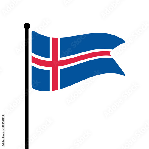 Flag of Iceland. Iceland flag vector illustration icon design. Fluttering flagpole flag.