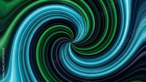 Spiral wave abstract background with green and blue swirling lines and digital energy pattern