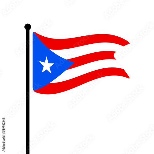 Flag of Puerto Rico. Puerto Rico flag vector illustration icon design. Fluttering flagpole flag.